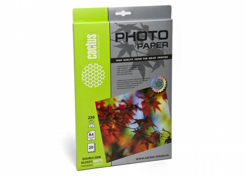 Фотобумага Cactus CS-GMA423020,глянцевая/матовая,двухсторонняя, А4, 230 г/м2, 20 листов