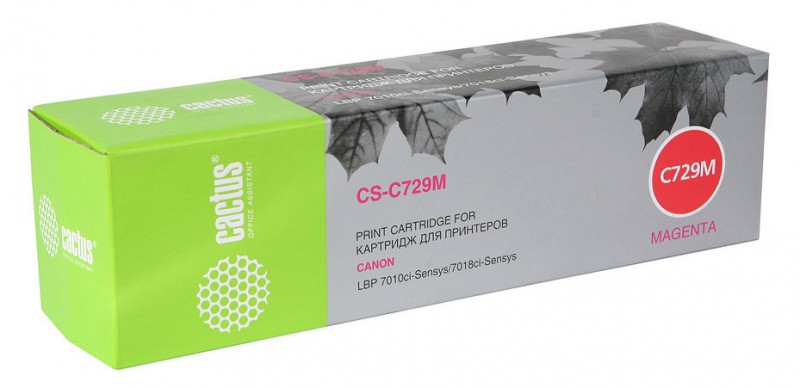 Картридж CACTUS CS-C729M для принтеров Canon  i-SENSYS LBP7010C/ LBP7018C, пурпурный, 1000стр
