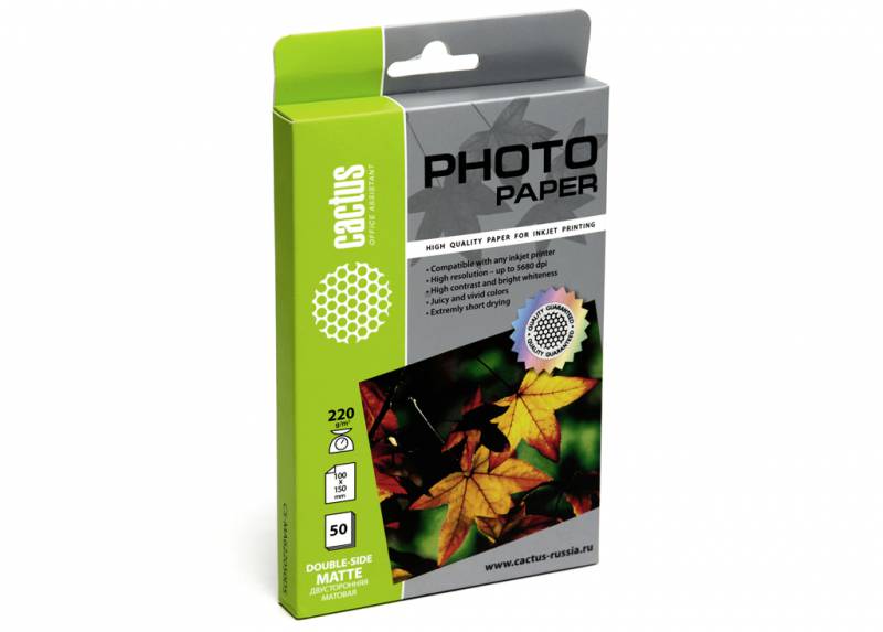Фотобумага Cactus CS-MA622050DS матовая двусторонняя, 10x15, 220 г/м2, 50 листов