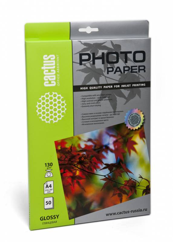 Фотобумага Cactus CS-GA413050 глянцевая, А4, 130 г/м2, 50 листов